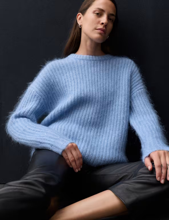Mohair Blend Fluffy Ribbed Relaxed Jumper | Marks & Spencer (UK)