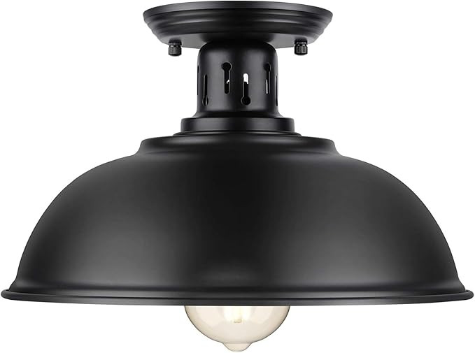 Farmhouse Semi Flush Mount Ceiling Light Fixture, E26 Base, Industrial Black Pendant Lamp Shade, ... | Amazon (US)