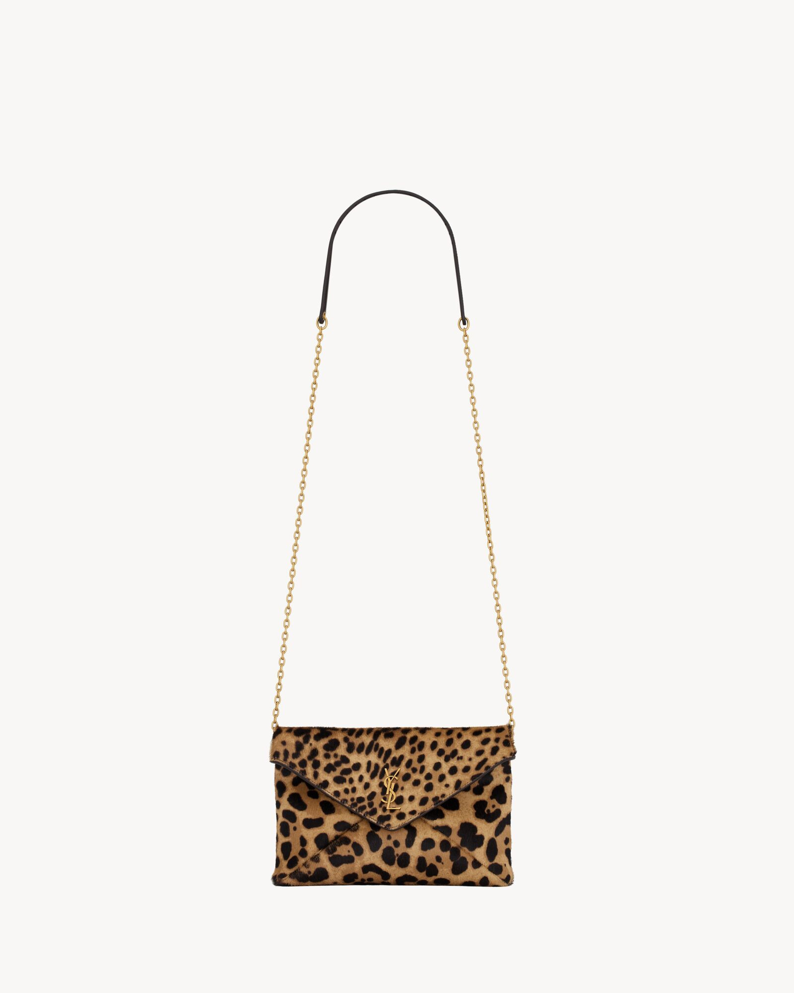 chain pouch in leopard-print pony hair leather, decorated with the CASSANDRE. This modern and ver... | Saint Laurent Inc. (Global)