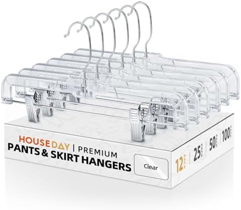 HOUSE DAY 12 Pack 14 inch Clear Plastic Skirt Hangers with Adjustable Clips, Pants Hangers 360-Ro... | Amazon (US)