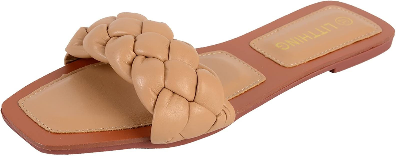 Litthing Women's Square Toe Sandals Women Summer Sandals Slippers Open Weave Flats Slip On Cute S... | Amazon (US)