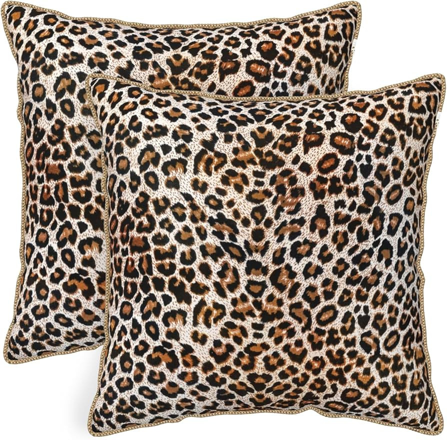 KSLIDS Leopard Print Faux Fur Soft Velvet Throw Pillow Covers Set of 2 Brown Black Cheetah Decora... | Amazon (US)