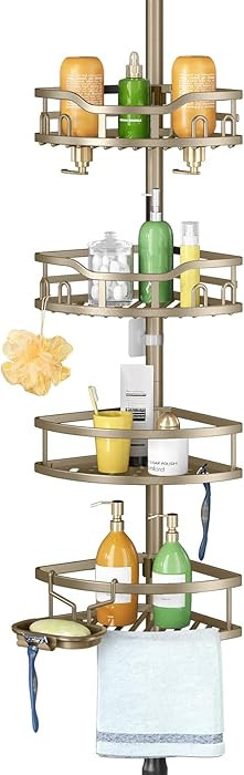 HAMITOR Corner Shower Caddy Tension Pole: Rustproof 4-Tier Bathroom Organizer Shelves for Bathtub... | Amazon (US)