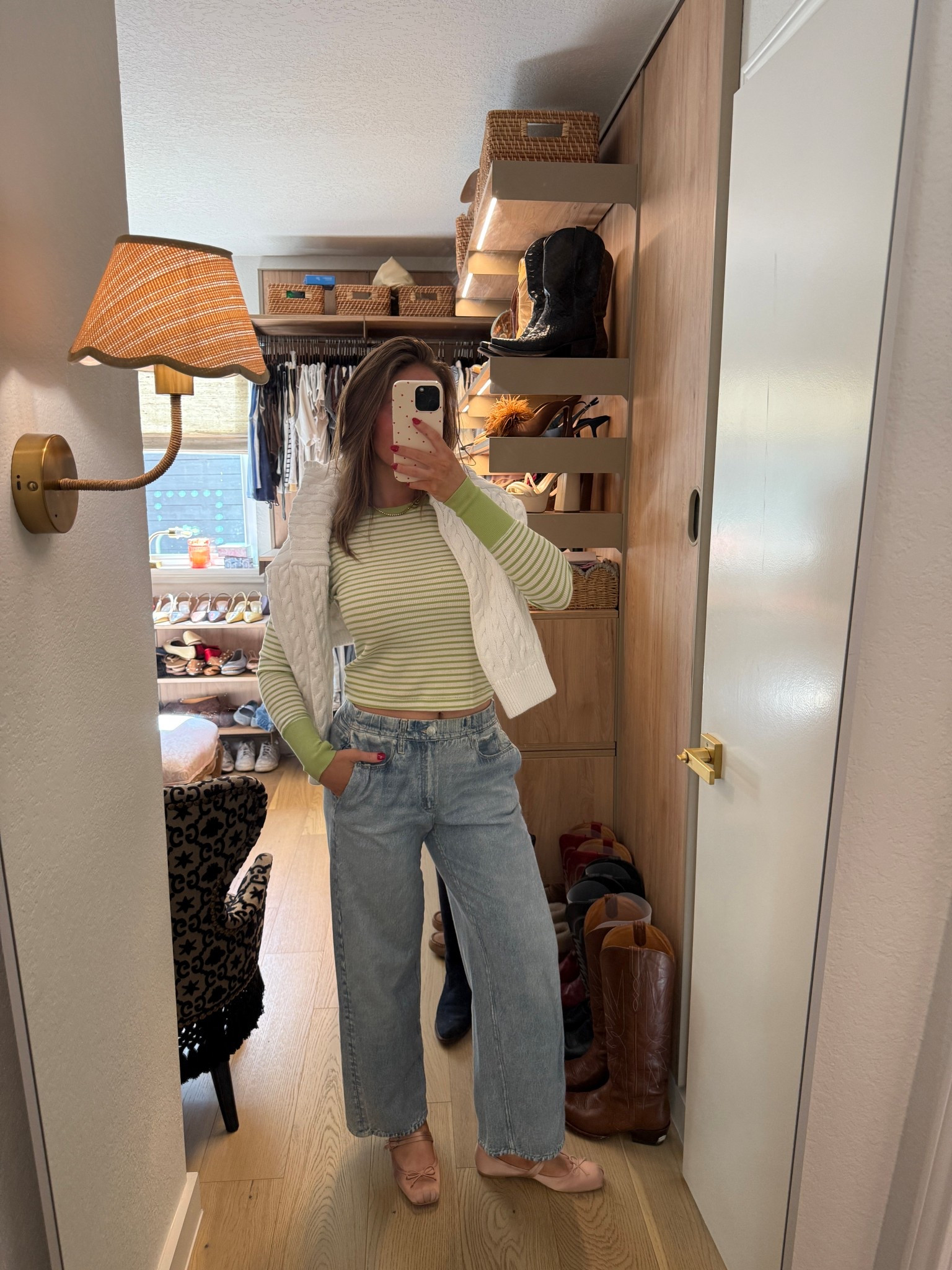 ootd 🎾✨🩰 green stripe top is dairy boy (linking similar), sweatpant jeans, dolce vita ballet flats & j.crew sweater!

#LTKgrwm #LTKootd #LTKSeasonal