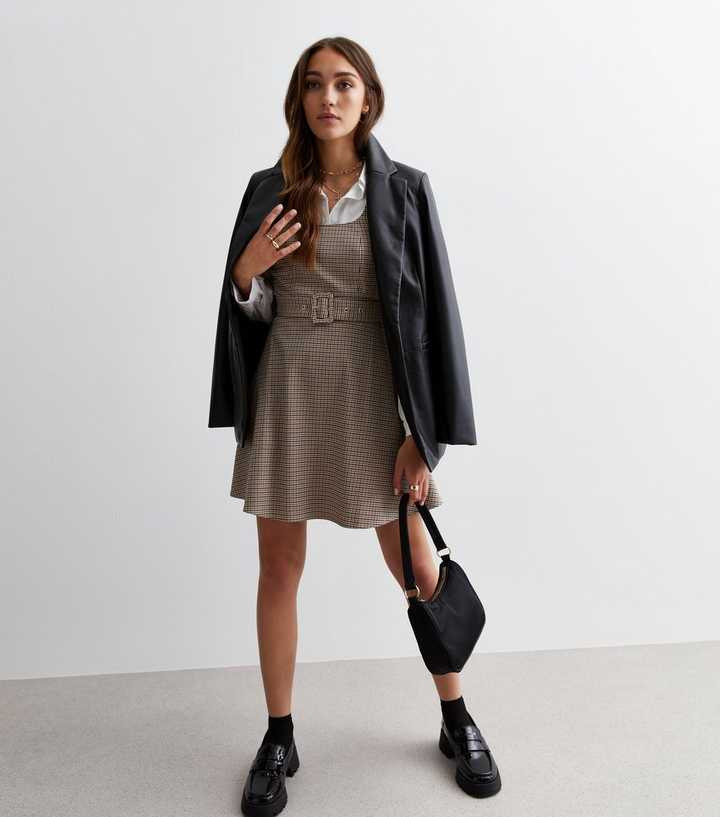 Brown Check Belted Mini Pinafore Dress
						
						Add to Saved Items
						Remove from Saved It... | New Look (UK)