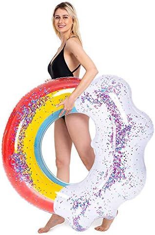 Tzsmat Giant Inflatable Rainbow Pool Float with Glitter Inside, Fun Beach Floaties, Swim Party To... | Amazon (US)