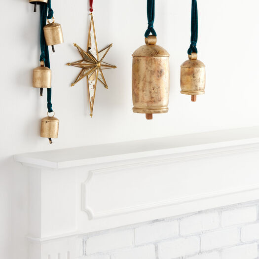 Antique Gold Metal Bell With Velvet Ribbon Hanging Decor by World Market | World Market