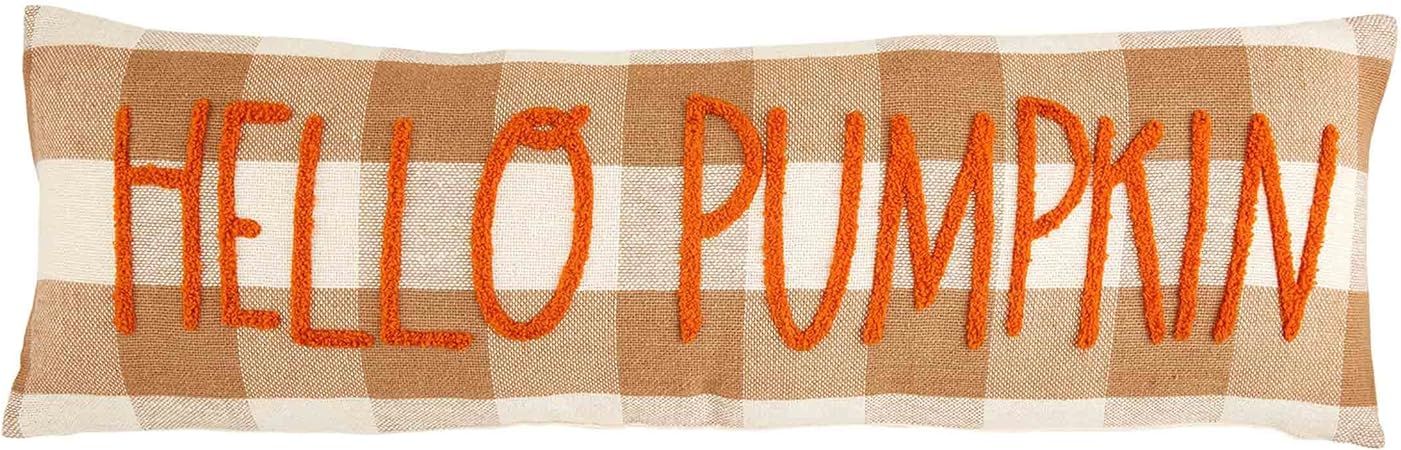 Mud Pie Hello Pumpkin Plaid Pillow, 11" x 35", Orange | Amazon (US)