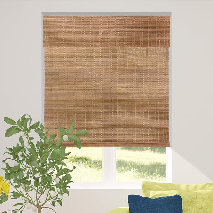 CALYX INTERIORS Cordless Bamboo Roman Shade Blind, Light Filtering, 34.5" W x 48" H, Ceylon Chest... | Amazon (US)