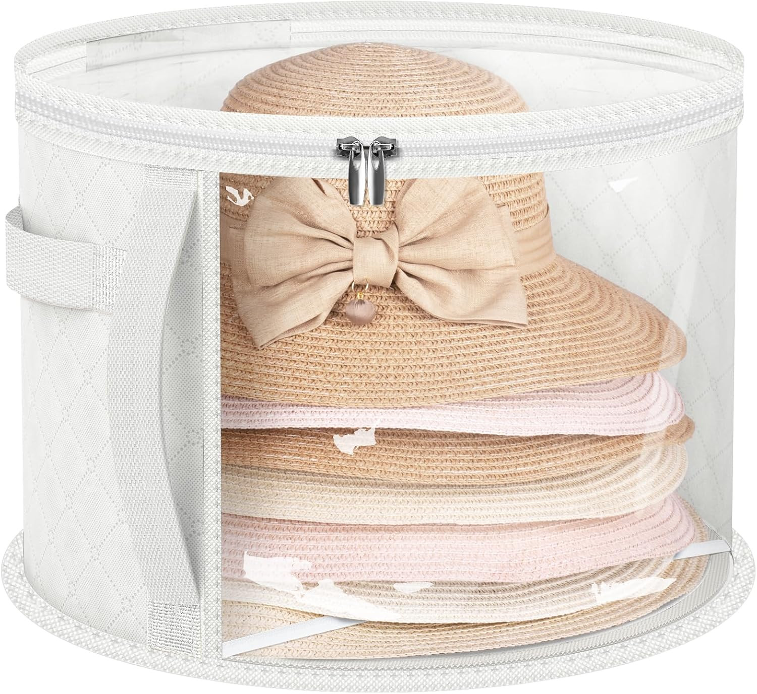 Oversized Clear Hat Storage Bag for Women, Holds up to 7 Caps Cowboy Hat Organizer for Closet, Wide Brims Hat Case with Carrying Handles (White) | Amazon (US)