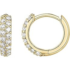 PAVOI 14K Gold Plated Sterling Silver Post Cubic Zirconia Huggie Earrings | Small Round Huggie St... | Amazon (US)