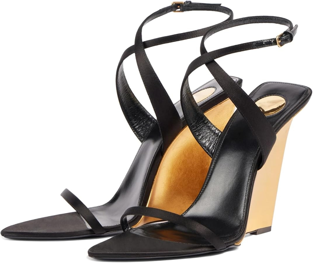 Goolita Open Pointed Toe Wedge Heels For Women Buckle Ankle Strap Heeled Sandals Sexy Slingback P... | Amazon (US)