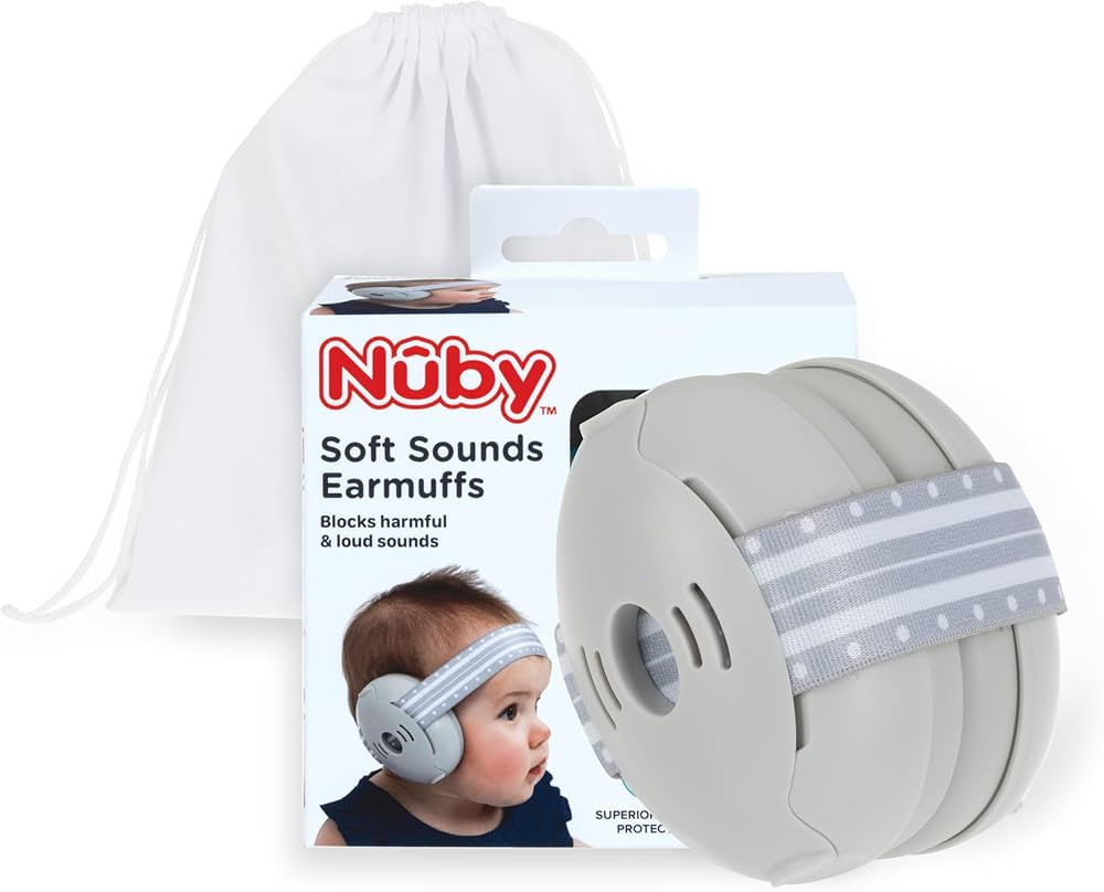 Nuby Soft Sounds Earmuffs - Adjustable Baby Earmuffs - Baby Essentials for Travel - Gray | Amazon (US)