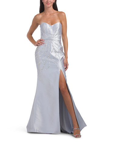 Strapless Sweetheart Neck Gown With Beaded Detail | TJ Maxx
