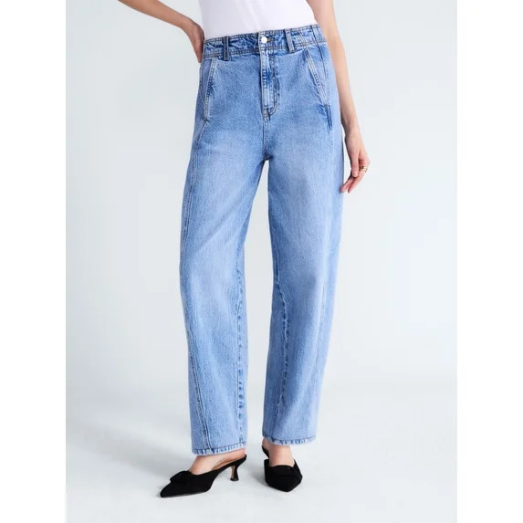 Free Assembly Women's and Women's Plus Side Panel Barrel Jeans, 30" Inseam, Sizes 0-28W | Walmart (US)