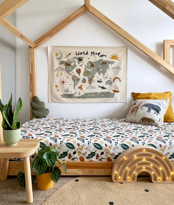 World Map Wall Hanging (large), 100% unbleached organic cotton world map chart, a beautiful addit... | Etsy (CAD)