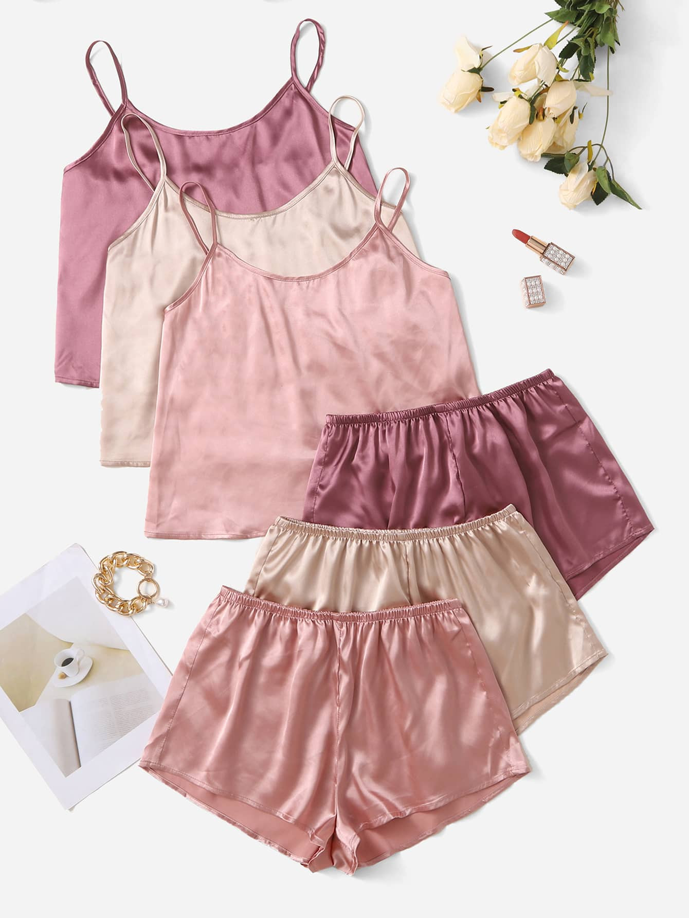 3pack Solid Satin PJ Set
   SKU: sw2108189142915280      
          (1332 Reviews)
            US... | SHEIN