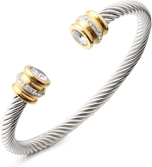 nobrand Birthstone Bangle Cable Wire Twisted Bangles Designer Inspired Cuff Bracelets for Women J... | Amazon (US)