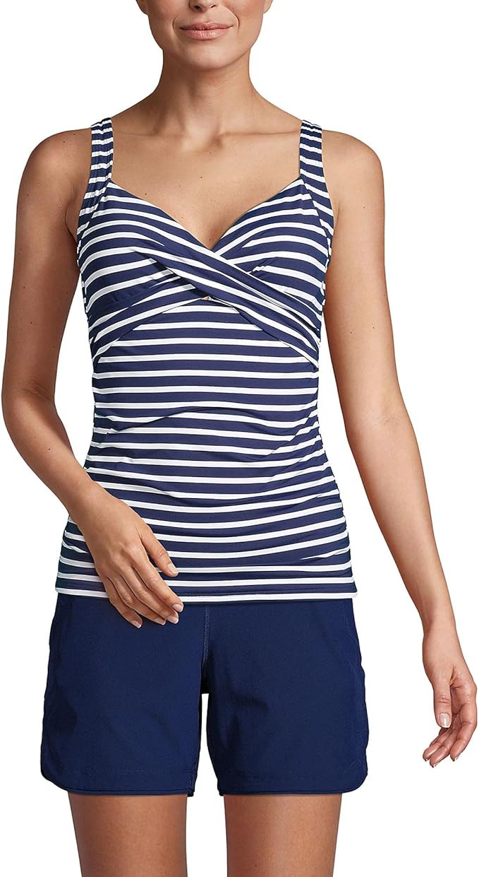 Lands' End Women's Wrap Underwire Tankini Top Swimsuit | Amazon (US)