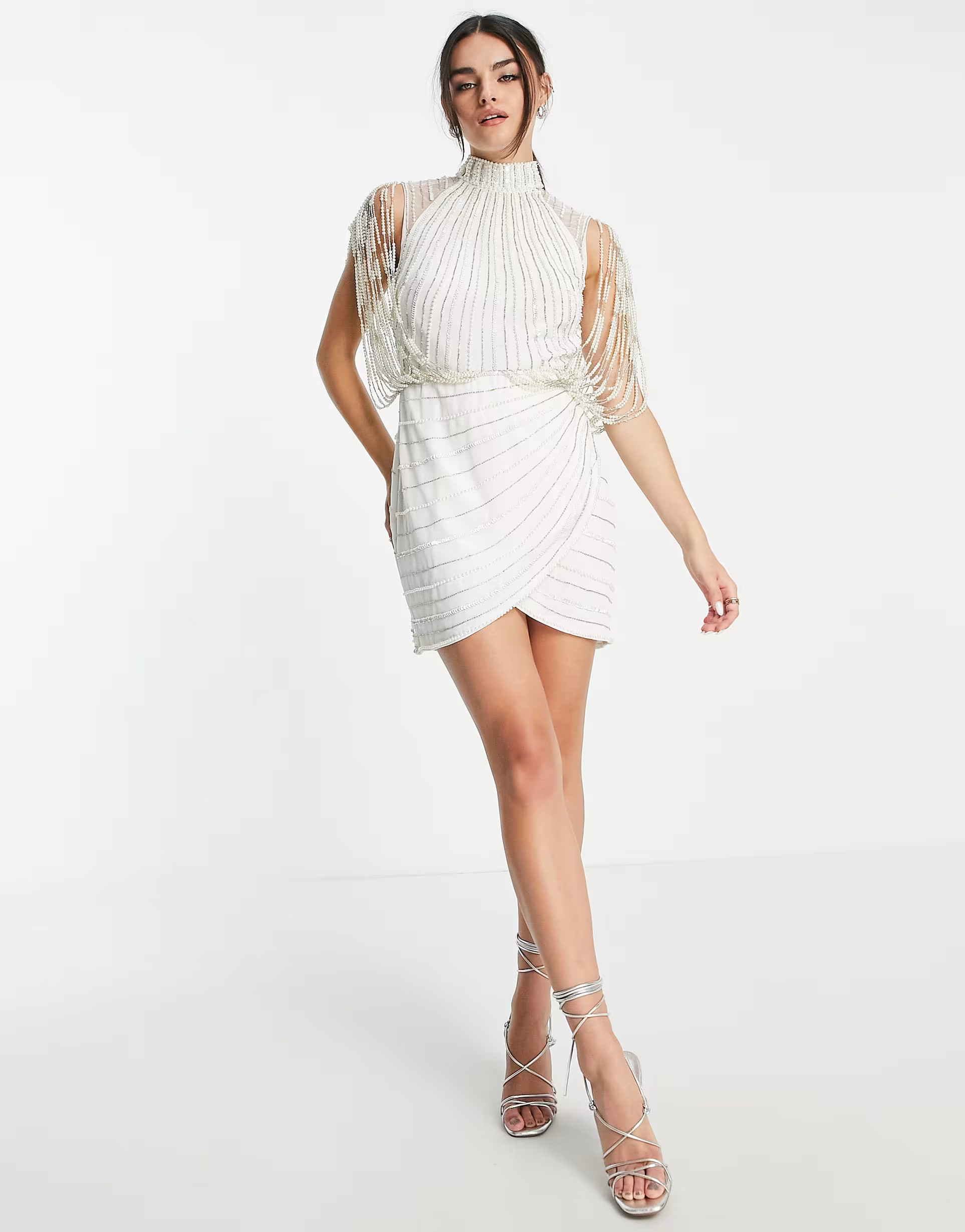 ASOS DESIGN embellished mini dress with drape pearl sleeves | ASOS (Global)