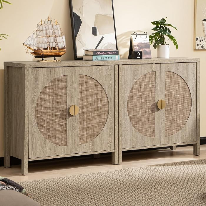 SICOTAS Rattan Buffet Cabinet Set of 2, Accent Sideboard Storage Cabinet with Adjustable Shelves,... | Amazon (US)