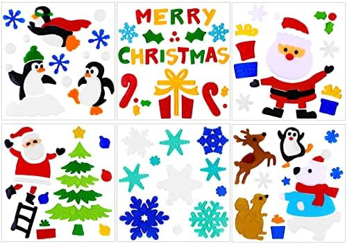 JOICEE 6pcs Christmas Gel Window Clings,Xmas Santa Claus Snowman Snowflake Penguin Christmas Tree... | Amazon (US)
