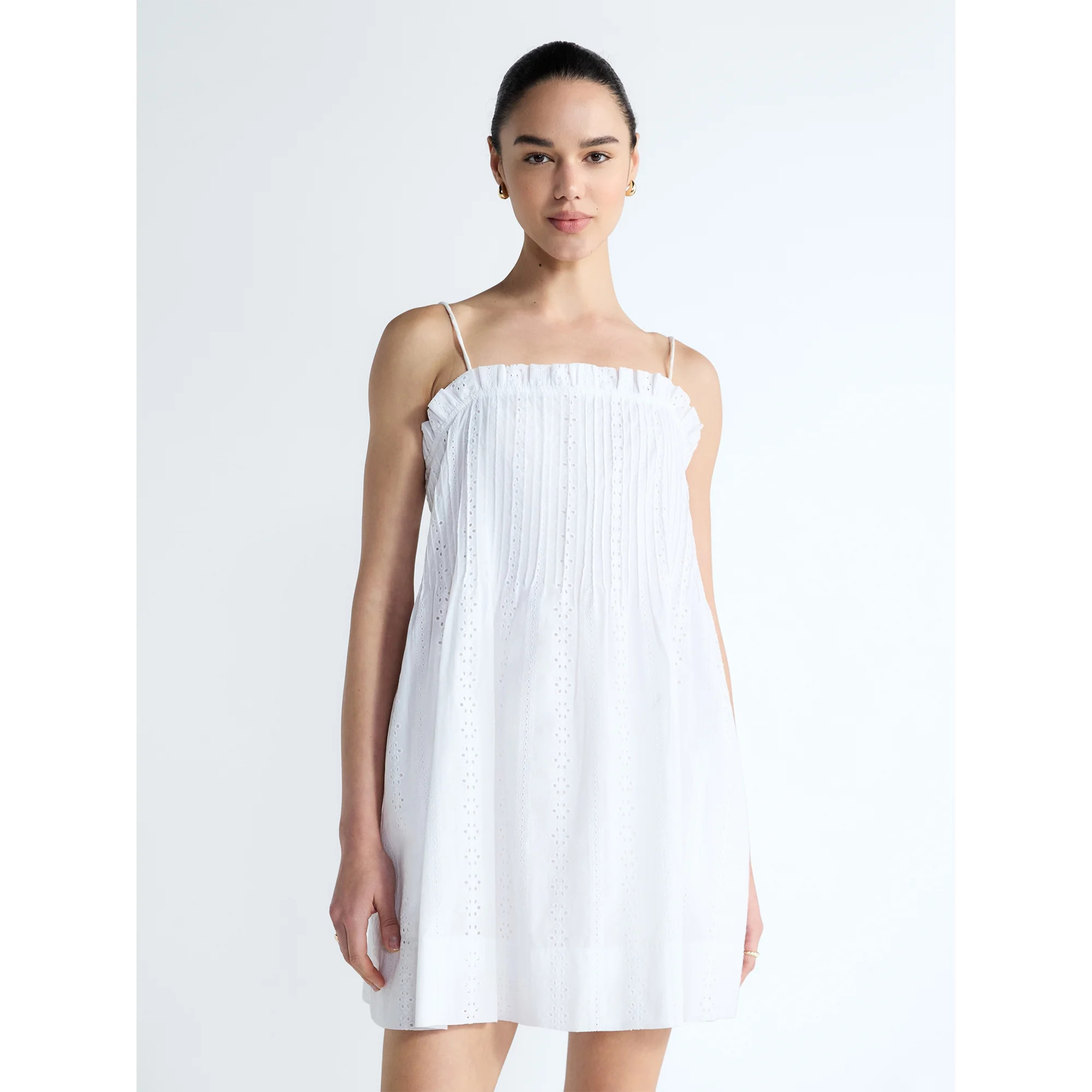 Free Assembly Women’s Pintuck Cotton Eyelet Mini Dress, Sizes XS-XXL - Walmart.com | Walmart (US)