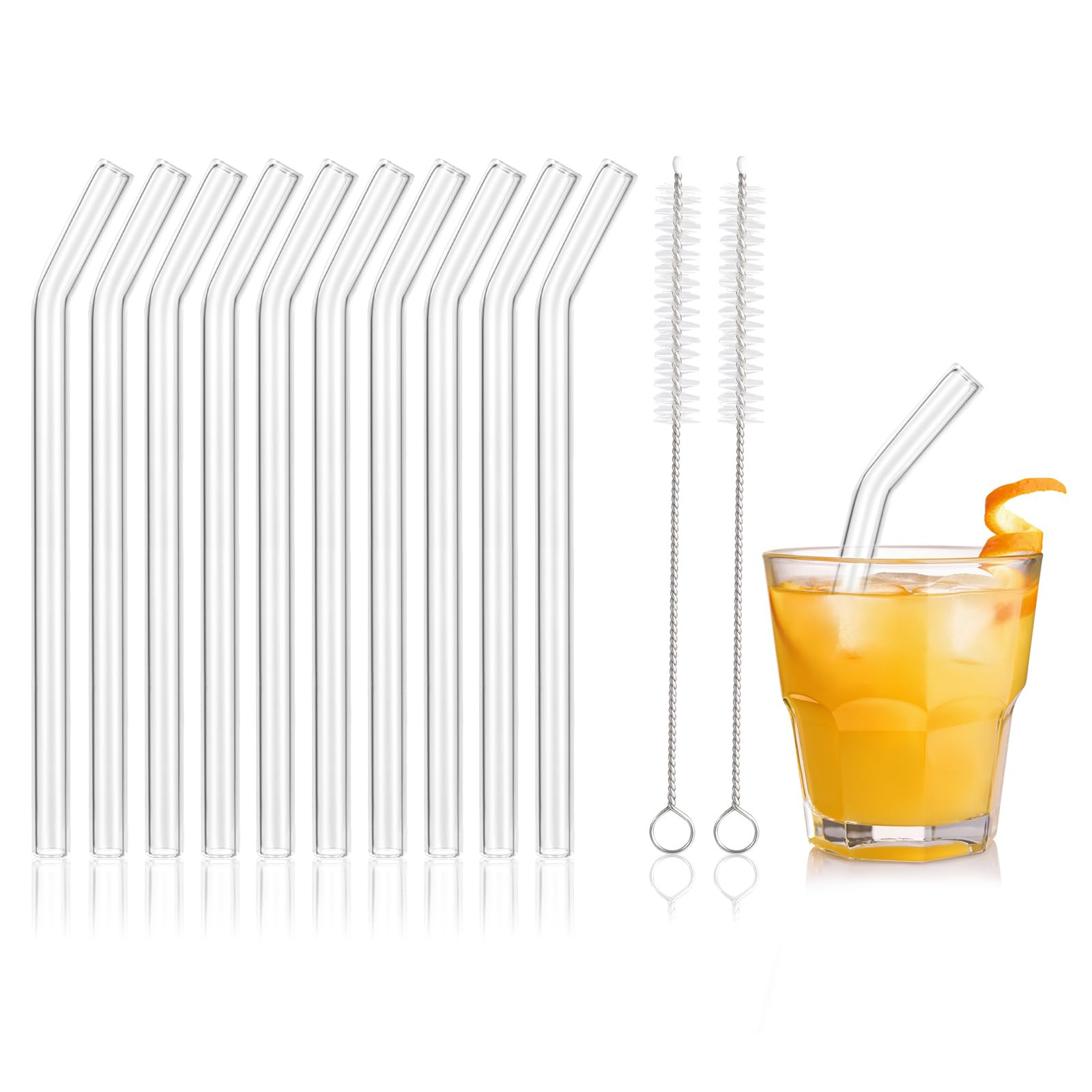[10 Pcs] Reusable Short Bent Glass Straws - 6" x 10 mm Clear Glass Straws Shatter Resistant Cockt... | Amazon (US)