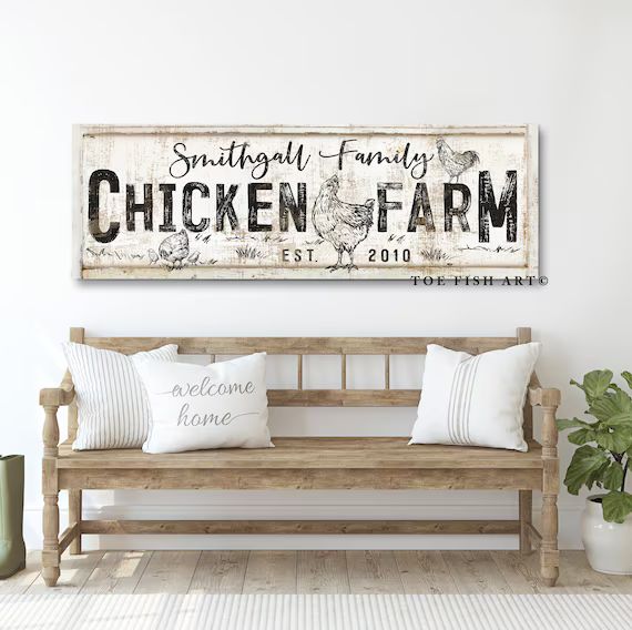 Modern Farmhouse Decor Chicken Farm Sign Custom Last Name Family Established Sign Large Rustic Wa... | Etsy (US)