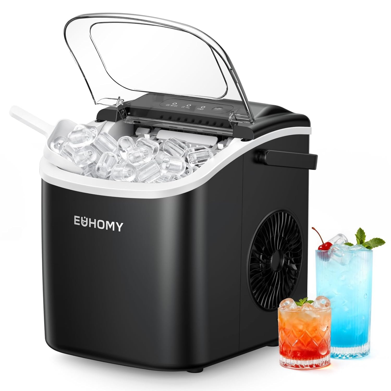 EUHOMY Countertop Ice Maker Machine with Handle, 26lbs in 24Hrs, 9 Ice Cubes Ready in 6 Mins, Auto-Cleaning Portable Ice Maker with Basket and Scoop, for Home/Kitchen/Camping/RV. (Black) | Amazon (US)