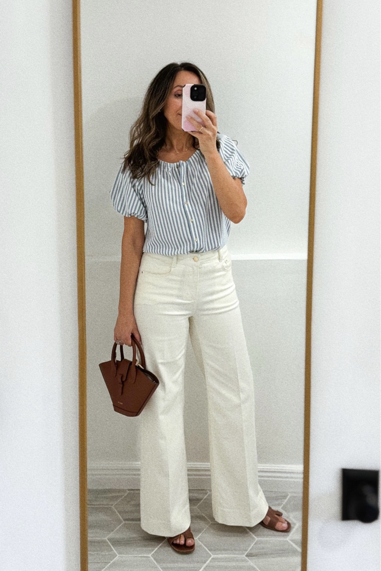 Flash sale - top and jeans on major sale. Wearing xs in this top.  
Wearing size 2 in jeans - size down if in between sizes.  
Size up a 1/2 size in slides.  

#LTKSaleAlert #LTKStyleTip #LTKWorkwear