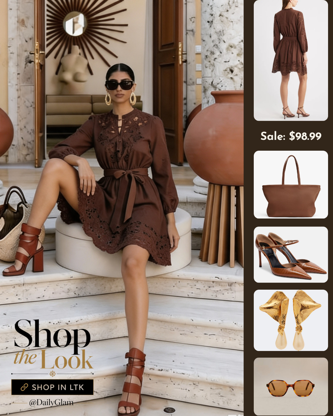 Boho lace brown mini dress | Warm terracotta fall transitional feminine look

#LaceDress #BohoChic #FallTransitionOutfits #MiniDress #TerracottaStyle #VintageFeminine #ResortMiniDress #TieWaistDress
 

 #LTKootd #LTKOver40 #LTKWorkwear