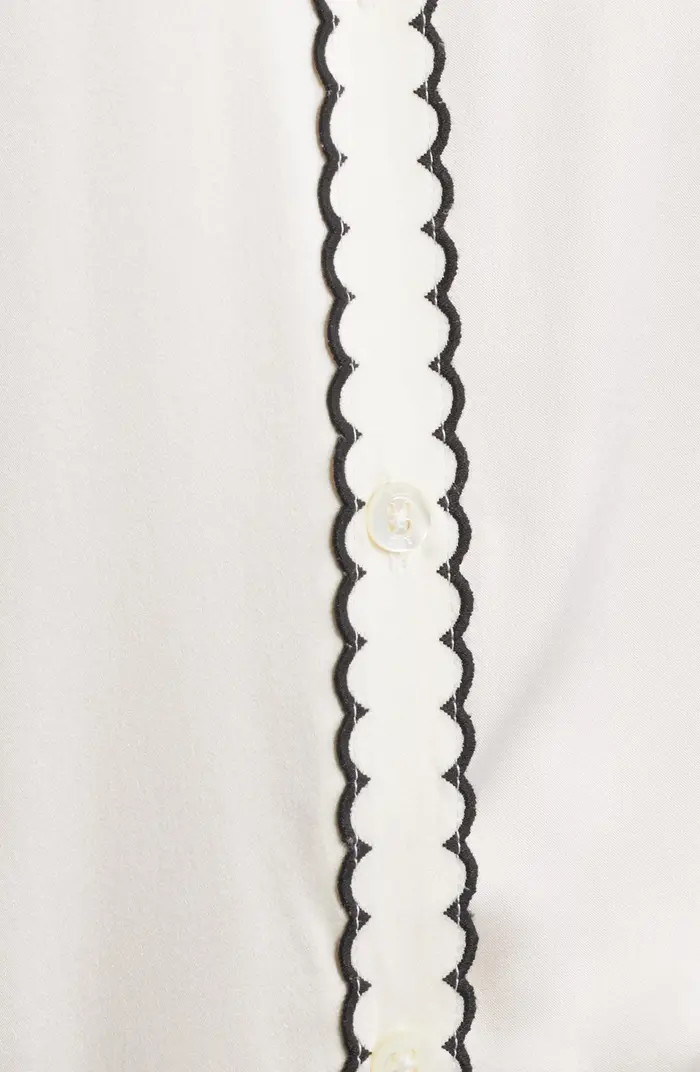 Aloise Embroidered Trim Silk Button-Up Shirt | Nordstrom