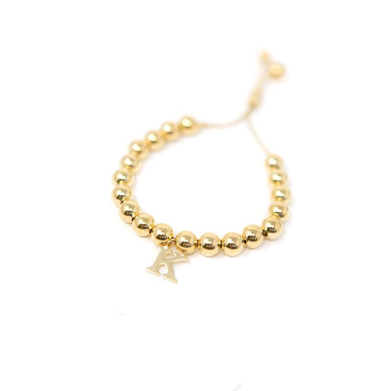 Gold Beaded Adjustable Initial Bracelet | The Sis Kiss