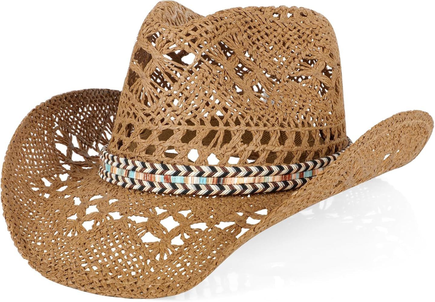 WQWOVRVO Cowboy Hat,Cowgirl Hat,Straw Cowboy Hats for Women/Men Wide with Shapeable Brim | Amazon (US)