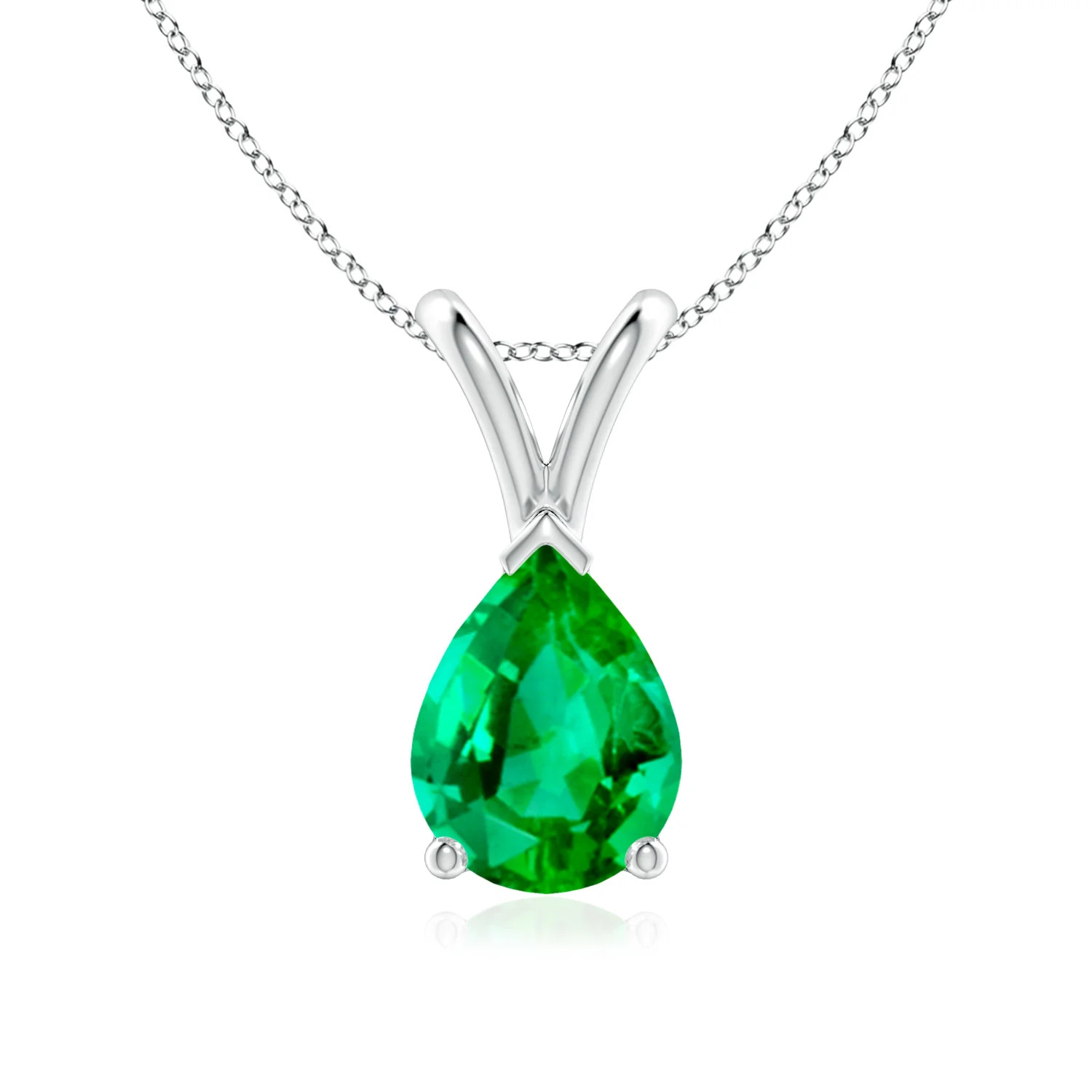 8x6mm AAA V-Bale Pear-Shaped Emerald Solitaire Pendant in White Gold | Angara Inc.