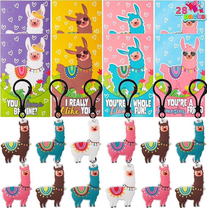 JOYIN 28 Pack Valentines Day Gifts Cards for Kids with Llama Keychain for Valentine's Classroom E... | Amazon (US)