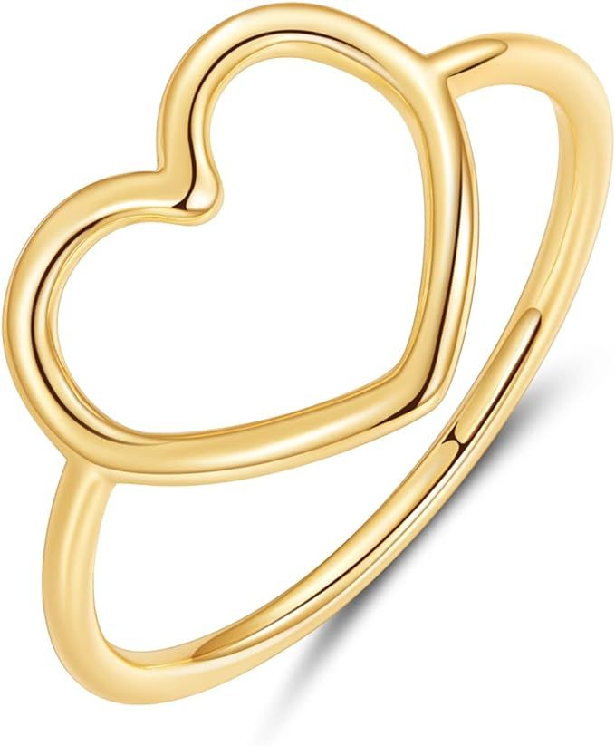 MUNDELL Sterling Silver 925 Simple Minimalist Heart Finger Rings for Women Wedding Engagement Sta... | Amazon (US)