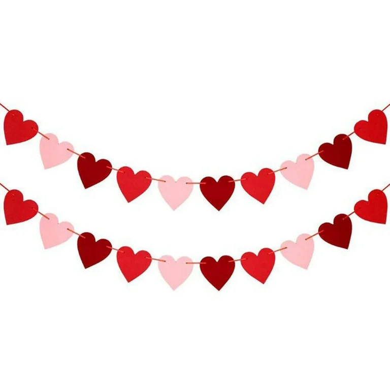 2 Pack Felt Heart Valentine’s Day Garland Banner Valentines Day Heart Decorations for Anniversa... | Walmart (US)