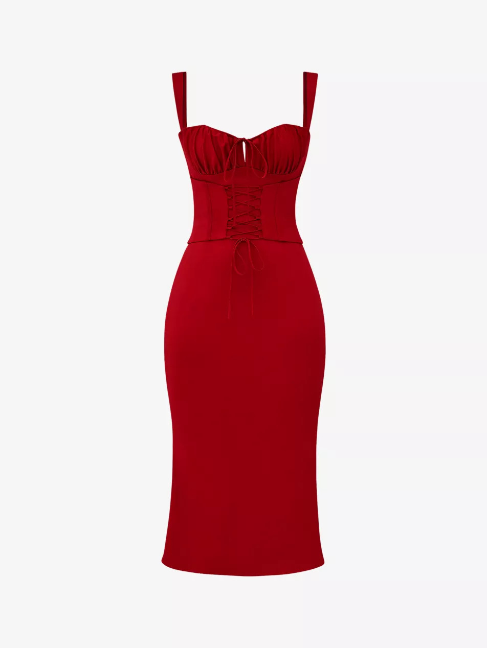 Valencia corset satin midi dress | Selfridges