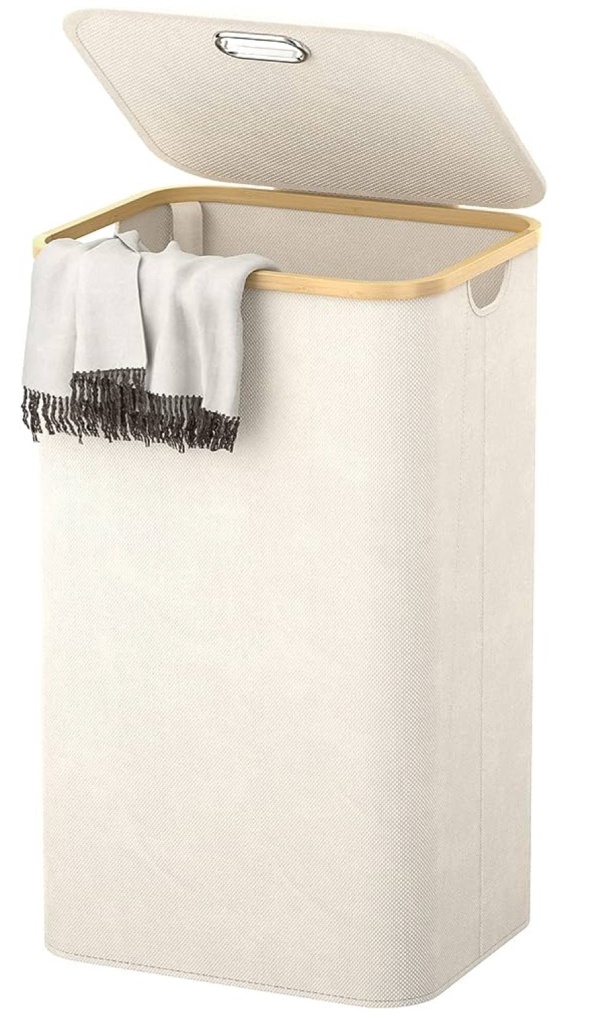 Homykic Laundry Hamper with Lid, 100L Tall Laundry Basket Collapsible with Bamboo Handles, Large Waterproof Laundry Bin Storage for Dorm, Bathroom, Bedroom, Clothing, Clothes, Toys, Cream White

#LTKhome #LTKfindsunder50 #LTKsalealert