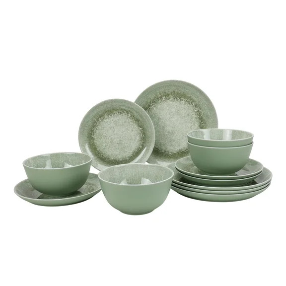 Better Homes & Gardens 12-Piece Reactive Green Reusable Dishwasher-Safe Bamboo Melamine Plastic T... | Walmart (US)