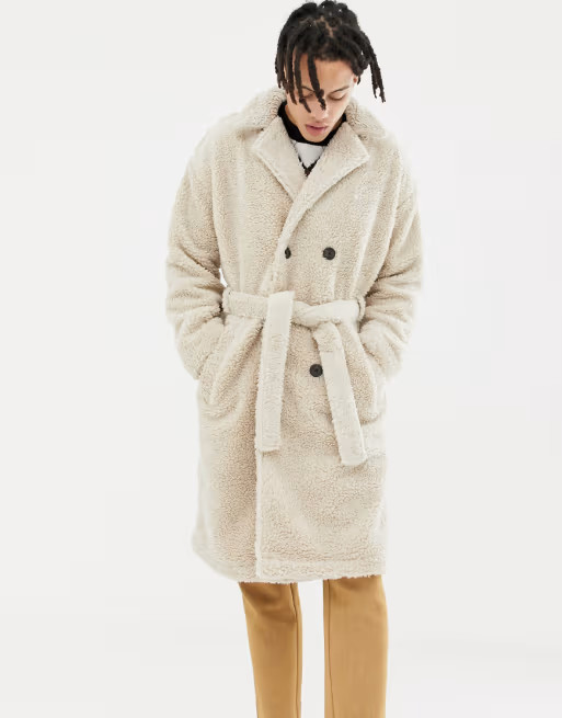 ASOS Borg Trench Coat in Ecru | ASOS US