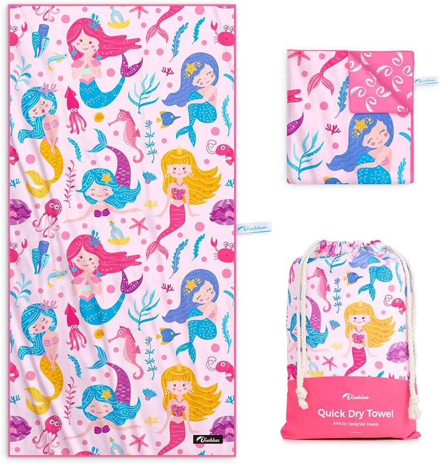 Kids Beach Towel 60''x30'', Quick Dry, Sand Free, Compact, Lightweight, Absorbent, Girls & Boys L... | Amazon (US)