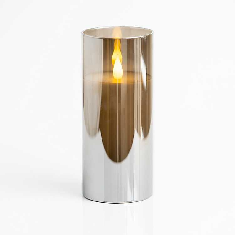 Gray LED Soft Flame Glass Pillar Candle, 3x7 in. | Kirkland's Home
