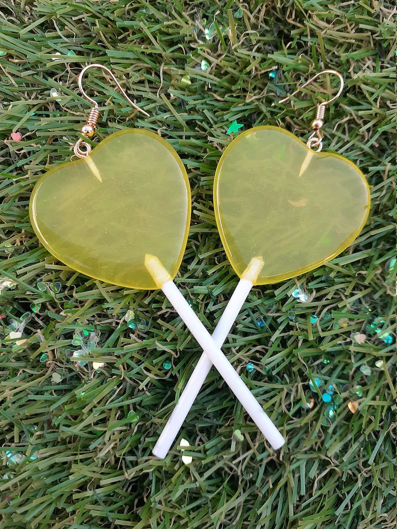 Yellow Heart Lollipop Earrings Translucent Heart Lollipop Earrings Unique Earrings Kawaii Earring... | Etsy (US)