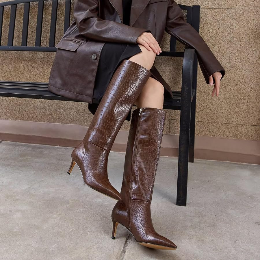 wetkiss Knee High Boots - Pointed Toe & Kitten Heel & Side Full Zipper | Amazon (US)