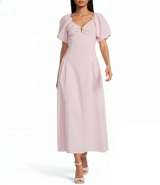 Skies Are Blue Sweetheart Neck Short Bubble Sleeve Poplin Maxi Dress | Dillard's | Dillard's