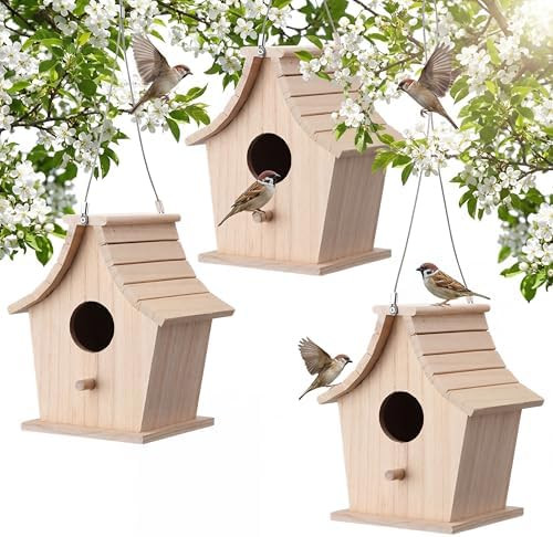 3 Pack Wren Bird Houses for Outside, 1-1/2'' Entrance Hole Hanging Wood Outdoor Birdhouse with Ir... | Amazon (US)