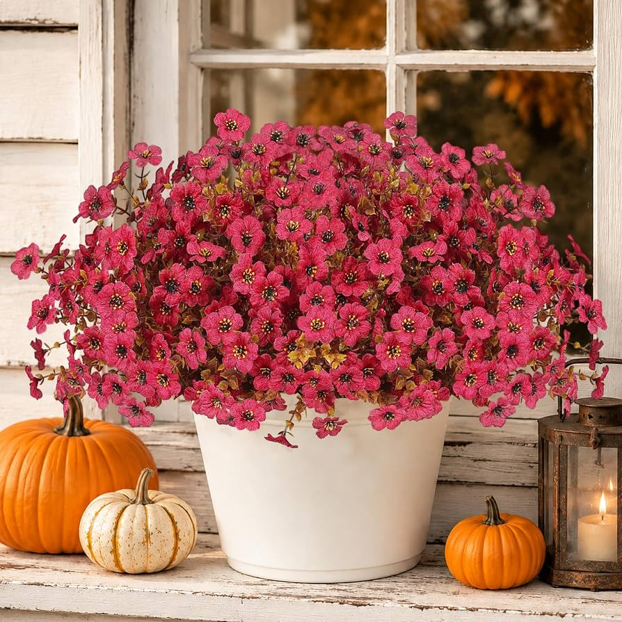 Artificial Fake Mums Flowers Plants for Outdoors Decoration,12 Bundles Faux Mums Plastic Silk Fal... | Amazon (US)